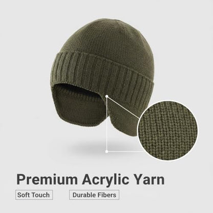Home Prefer Mens Winter Hat Knit Earflap Hat Stocking Caps with Ears Beanie Hat - color: Army Green