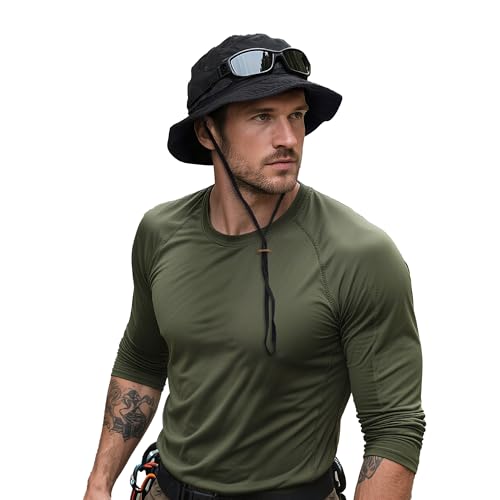 Clakllie Sun Hats for Women Men UV Protection Boonie Hats Summer Safari Jungle Hat Fishing Beach Hats UPF 50+ Camping Hats - color: Black-gd77