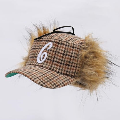 URAWOW Faux Fur Baseball Cap Women Winter Fall Grunge Aespa NINGNING Same Style Trapper Hat Plush Retro Fashion Ear Warmer - color: Houndstooth