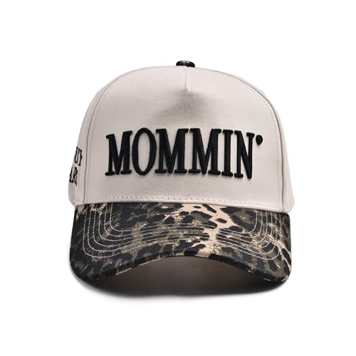 Mommin Trucker Hat for Women Embroidered Mom Baseball Cap Adjustable Canvas Vintage Hat for Casual Wear - color: Leopard