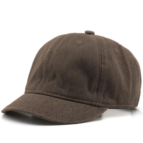 Short Brim Baseball Cap for Men Women Unconstructed Washed Cotton Adjustable Short Bill Hat Vintage Low Profile Dad Hat - color: Brown
