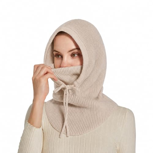 Knit Balaclava for Women Winter Hats Ski Mask Face Cover Neck Warmer - color: Beige