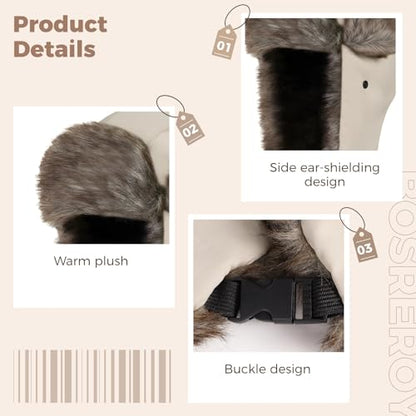 Cozy Plush Winter Hats Men Women Trapper Trooper Hat with Earflaps Windproof Russian Ushanka Hats Outdoor Skiing Cap - color: Beige-a