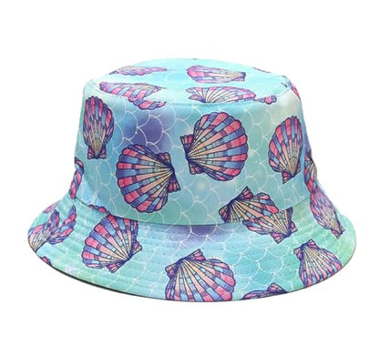 Quanhaigou Bucket Hats Unisex Summer Travel Beach Fisherman Cap for Men Women Teens - color: Blue Shells