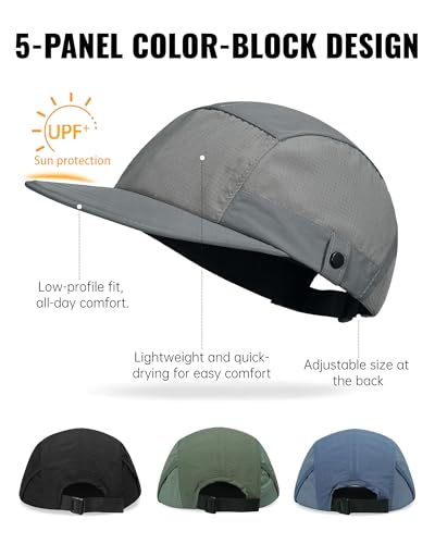 Croogo 5 Panel Running Hat Quick Dry Baseball Cap Sun UV Sports Outdoor Cap - color: M-wbqsg1-gray