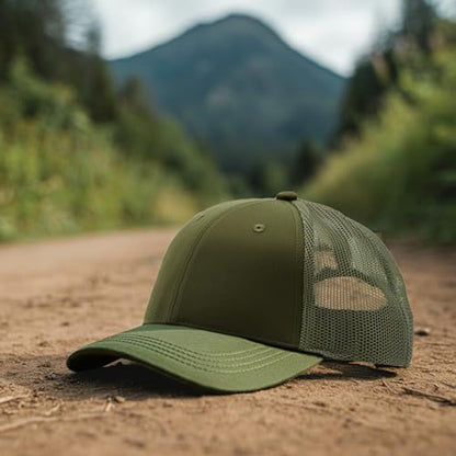 Falari Trucker Hat Baseball Cap Structured Plain Design 6 Panel, Adjustable Size - color: 1pk Army Green
