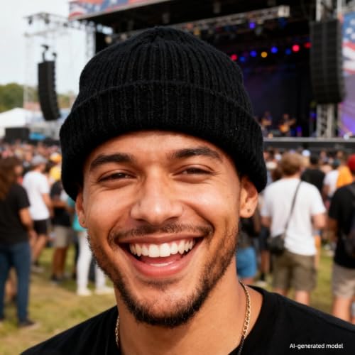 Red Ribbed Knit Beanie Cuffed Winter Hat Soft Warm Skull Cap for Men Women Adults - color: Black