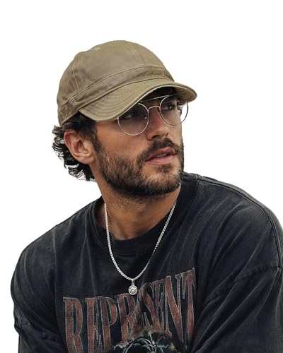 Clakllie Cotton Short Brim Hat for Men Vintage Cadet Style Baseball Cap - color: Clsb06-khaki