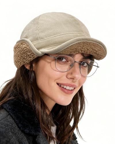CLAPE Russian Trapper Ushanka Hat Eskimo Warm Pilot Cap Hats Earflaps Baseball Cap Visor Dad Hat for Outdoor Skiing - color: Dj05-beige