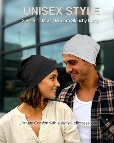 ROYBENS Lightweight 100% Cotton Slouchy Summer Beanie Men Women, Chemo Cap - color: 1pc Light Gray, size: Large