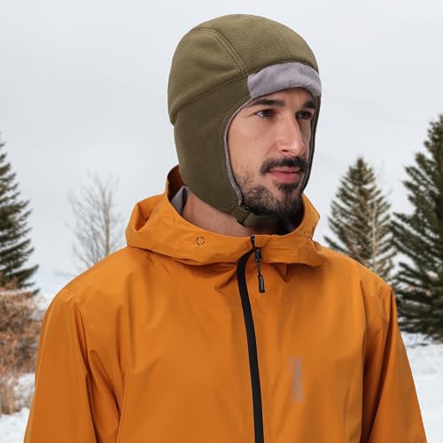 Connectyle Men's Fleece Thermal Skull Cap Warm Winter Hat with Ear Flaps Trapper Hat Outdoor Cold Weather Hat - color: Army Green