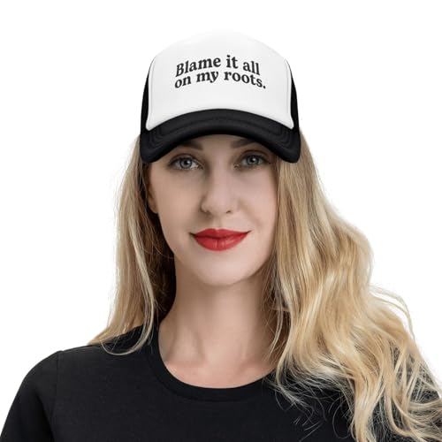 Funny Trucker Hats for Women Country Women's Trucker Hats Breathable Mesh Summer Caps Adjustable Pink Hats - color: Blam It All on My Roots-black