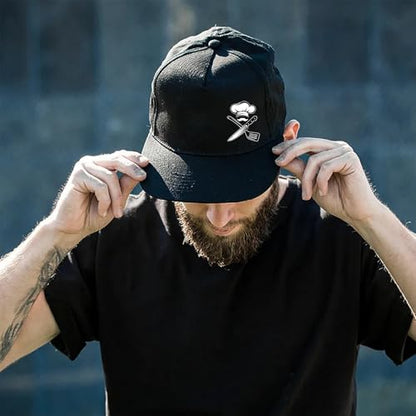 Snapback Hats for Men Flat Bill Brim Hats for Men Skeleton Skull Fitted Hat for Mens Black Baseball Hat Hip Hop ﻿ - color: Chef