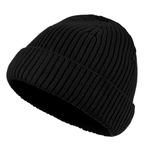Clakllie Swag Beanie for Men Cuffed Thick Knitted Hat Warm Winter Hats Plain Stocking Skullcap Stretchy Fisherman Beanies Hat - color: Cdus-kh43-black