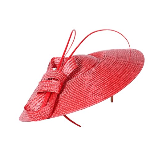 FADVES Fascinators Pillbox Hat Weddings Women Straw Fedora Vintage Sinamay Base Hats - color: Solid Red