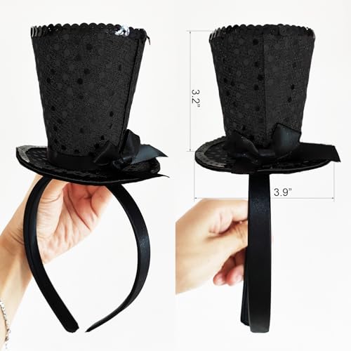 WLBON Halloween Mini Top Hat Headband 1920s Bow Sequins Hair Hoops Bands Fascinator Headpiece Hairband Women Christmas Holiday Festival Parade Cosplay Dress Up Birthday Tea Party Accessories Black - color: Black Tone
