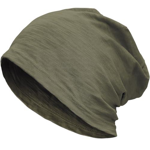 100% Cotton Thin Summer Slouchy Beanie Hat for Women Men Chemo Cap - color: 1pc Army Green, size: Large
