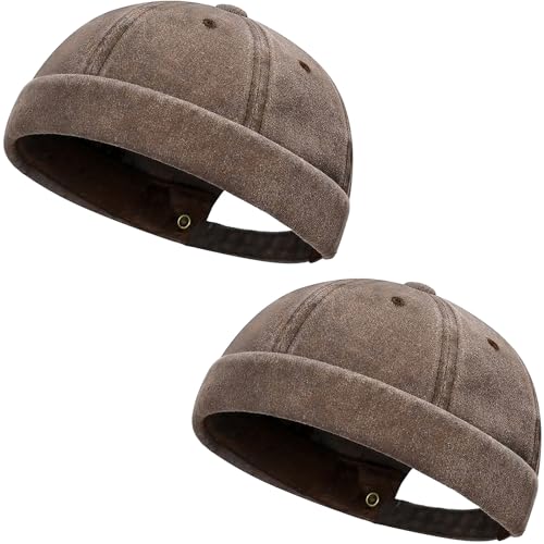 Initlove Docker Hat for Men Vintage Brimless Sailor Hat Beanie Cap - color: Coffee + Coffee