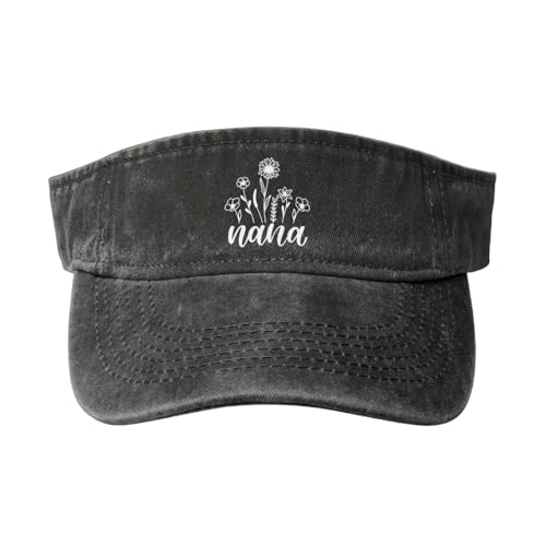 Women's Nana Floral Sun Visor Hat Black - Adjustable Empty Top Baseball Cap - for Sport Running Tennis Golf - color: Black