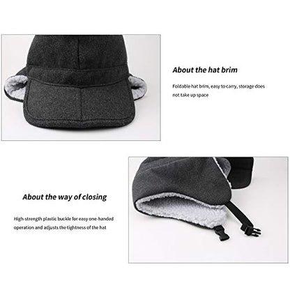 Winter Windproof Ear Flap Hats Denim Baseball Cap Ushanka Trapper Hat Men&Women Fashion Cap - color: Khaki, size: Large