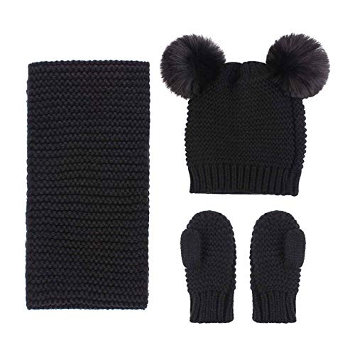 Duoyeree Baby Winter Hat Scarf Glove Beanie Set Fleece Lined Set 0-3T - color: Black