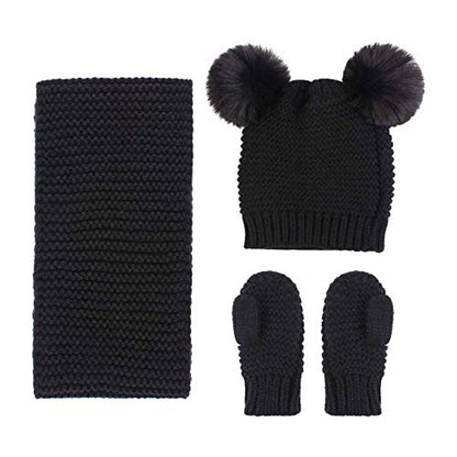 Duoyeree Baby Winter Hat Scarf Glove Beanie Set Fleece Lined Set 0-3T - color: Black
