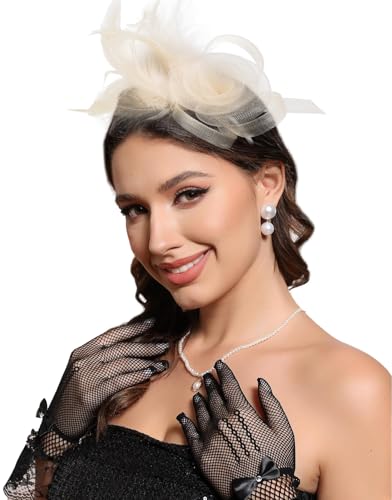 Fascinators Hats for Women Tea Party Headband Cocktail Wedding Headwear Headband for Women and Girls - color: Champagne