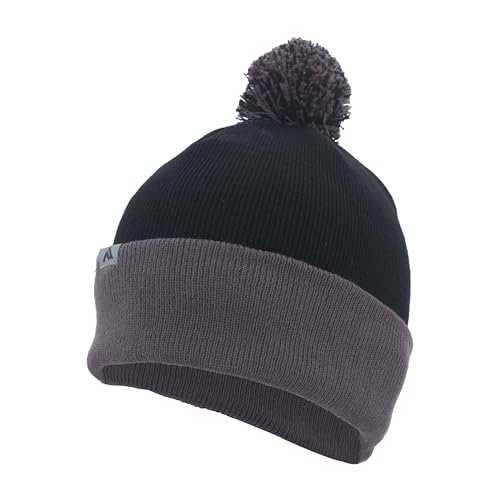 Pacific Headwear Unisex Adult Pacific Headwear Knit Fold Over Pom-pom Beanie - color: Black/Graphite, size: One Size
