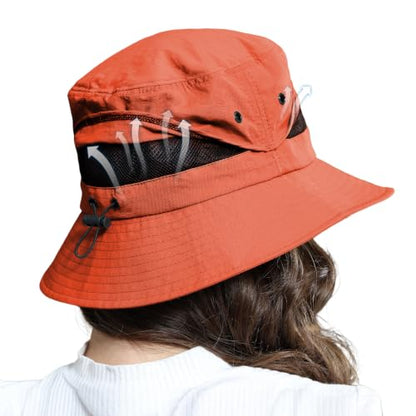 Packable Bucket Hat for Women Waterproof UV Protection Sun Hat - color: Brick