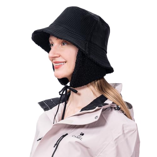Winter Bucket Rain Hats for Women Girls with Ear Flaps Fleece Warm Autumn Waterproof Caps Earmuff Cloche Trooper Trapper Hat