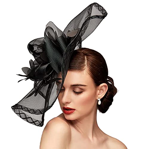 Fascinators Hats for Women Mesh Floral Feather Fascinator Headband for Wedding Cocktail Tea Party or Special Occasion - color: Black