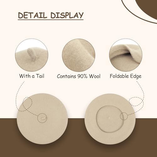 Gllutt Women Wool Beret Hat French Style Solid Color - color: Ivory