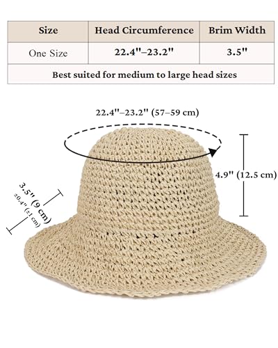 Womens Crochet Straw Sun Hat Foldable Floppy Wide Brim Beach Hat for Summer - color: Beige