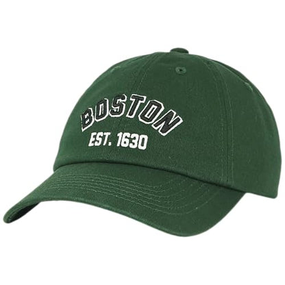 E BY ELIDAN Boston EST 1630 Dad Hat, Embroidered Cotton Baseball Cap - color: Dark Green