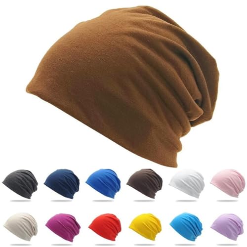 Cotton Slouchy Beanie hat Candy Color Chemo Skull Cap Men Women Beanies - color: Coffee