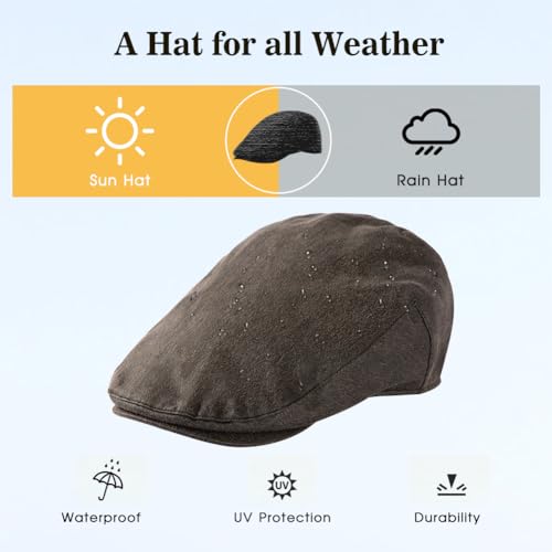 TOP-EX UPF 50+ Waterproof Newsboy Flat Cap for Men, XL/XXL - color: Black (Waterproof Waxed Cotton), size: Medium-Large