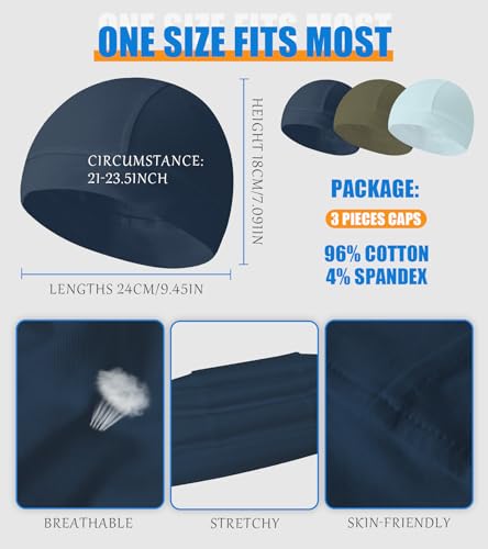 Cotton Skull Caps for Men Women Beanie Chemo Headwear Sleep Hat - color: Set G-navy,light Blue,army Green