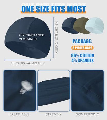 Cotton Skull Caps for Men Women Beanie Chemo Headwear Sleep Hat - color: Set G-navy,light Blue,army Green