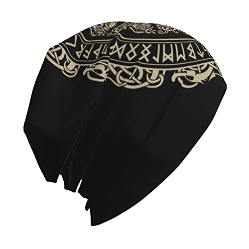 Men Vikings Beanie Caps,Norse Rune Skull Cap Knit Hat Slouchy Cap Autumn Summer Casual Beanies Hat - color: Norse Rune Printed