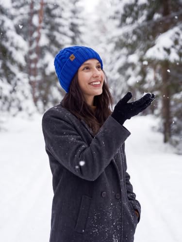 Winter Hats for Women Cable Knit Chunky Skull Cap Fleece Lined Thick Fold Cuff Beanie hat - color: Sky Blue, style: Wheat Spike