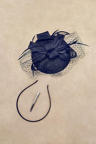 BABEYOND Fascinators Hats for Women Pillbox Veil Tea Party Derby Headband - color: Dark Blue