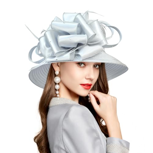 2026 Bucket Hats for Women Ladies Girls, Autumn Winter Fascinator Hat for Derby Kentucky Church Bridal UV Protection - color: A-4585-silver