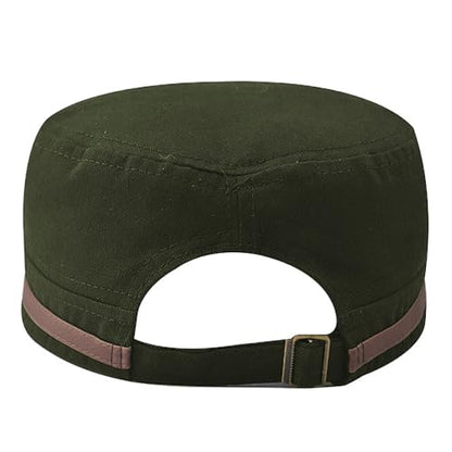 Cadet Army Cap for Men Women Military Adjustable Unisex Flat Top Hat - color: Army Green