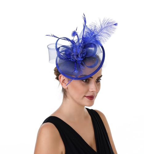 Women's Organza Church Vintage Wedding Fascinator Tea Party Wedding Hat Summer - color: Hj11-blue