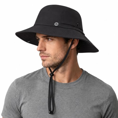 WANDER Sun Bucket Hat UPF 50+ Quick-Dry Wide Brim Fishing Boonie - color: Black