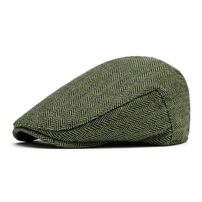 meioro Herringbone Flat Ivy Newsboy Cap for Men Classic Tweed Newsboy Hat Wool Blend Flat Cap Gatsby Cabbie Hats Ivy Caps - color: Green
