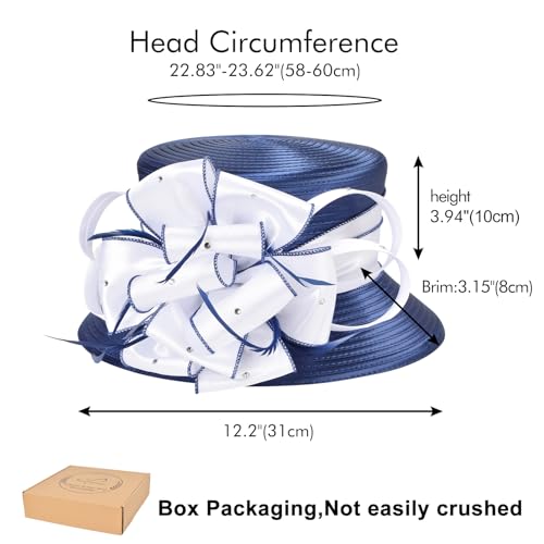 2026 Bucket Hats for Women Ladies Girls, Autumn Winter Fascinator Hat for Derby Kentucky Church Bridal UV Protection - color: A-4585b-dark Blue/White