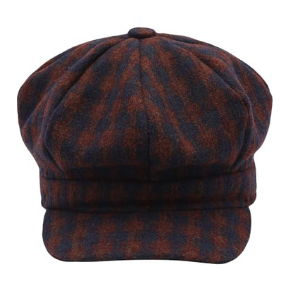 ZLYC Women Classic Newsboy Cap Visor 8 Panel Gatsby Cabbie Paperboy Hat - color: Gingham Burgundy and Navy