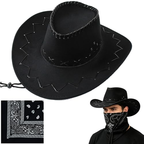 Western Cowboy Hat for Men Women, Wide Brim Felt Cowboy Hat, Classic Cowboy Hat for Party, Daily Wear, Outdoor (Black)