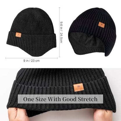 Ocatoma Winter Beanie with Earflap for Men Women Knit Hat Outdoor Unisex - color: Stgx Black